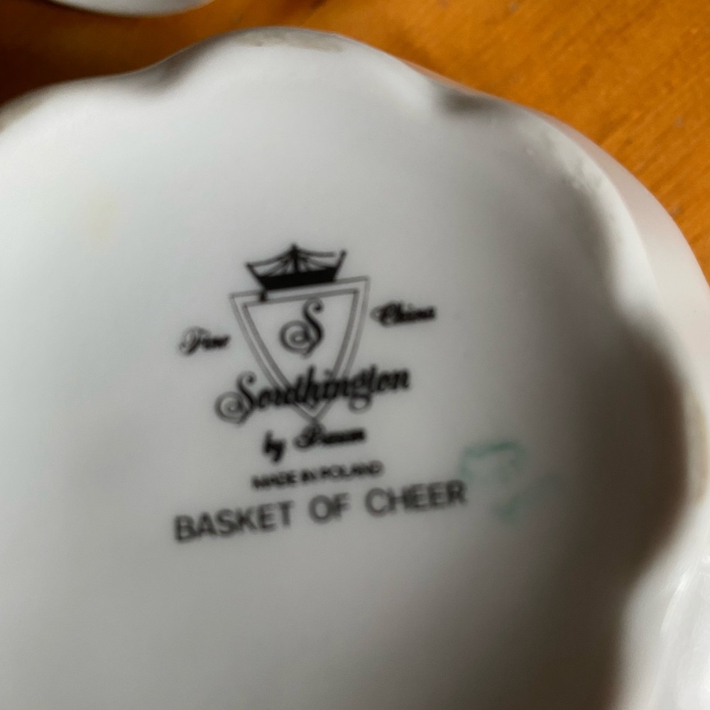 Basket of Cheer Sugar Bowl & Lid, VTG china by Baum Brothers, Poland, Christmas - Picture 4 of 6